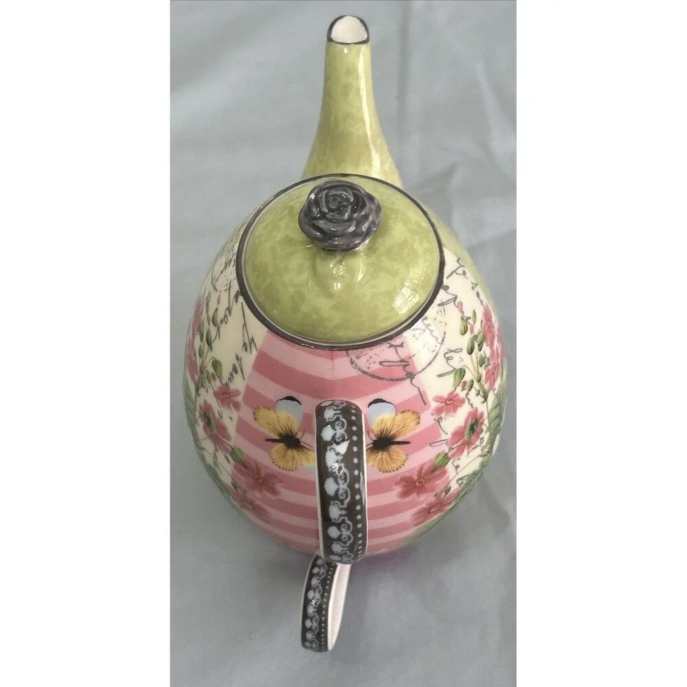 Porcelain Tea for One Stackable Teapot & Mug Butterfly Garden Theme